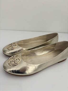 Tory Burch Gold Metallic Logo Ballet Flats